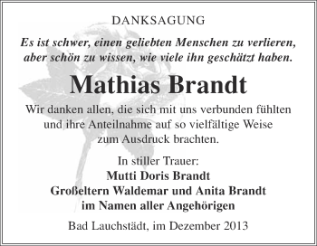 Traueranzeige von Mathias Brandt von WVG - Wochenspiegel Merseburg