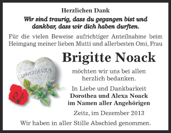 Traueranzeige von Brigitte Noack von Super Sonntag Zeitz