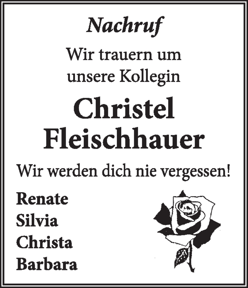  Traueranzeige für Christel Fleischhauer vom 22.12.2013 aus Super Sonntag Dessau / Köthen