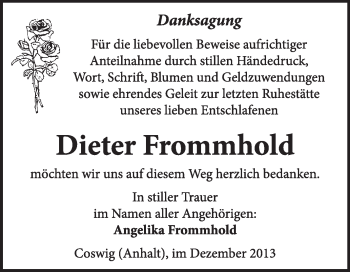 Traueranzeige von Dieter Frommhold von Super Sonntag Wittenberg
