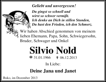 Traueranzeige von Silvio Nold von Super Sonntag Dessau / Köthen