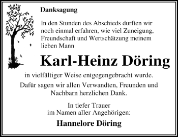 Traueranzeige von Karl-Heinz Döring von Super Sonntag Dessau / Köthen