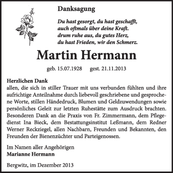 Traueranzeige von Martin Hermann von Super Sonntag Wittenberg