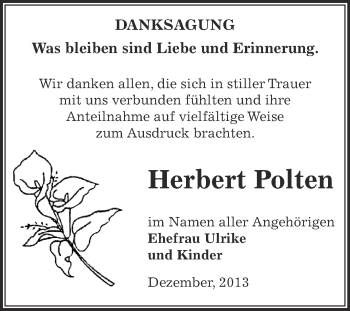 Traueranzeige von Herbert Polten von Super Sonntag Bernburg