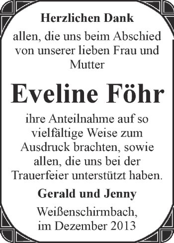 Traueranzeige von Eveline Föhr von WVG - Wochenspiegel Merseburg