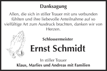 Traueranzeige von Ernst Schmidt von Super Sonntag Bernburg