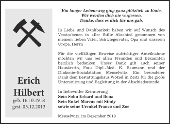 Traueranzeige von Erich Hilbert von Super Sonntag Zeitz
