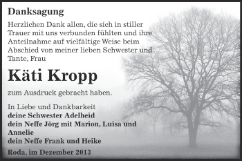 Traueranzeige von Käti Kropp von Super Sonntag Zeitz