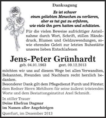 Traueranzeige von Jens-Peter Grünhardt von Super Sonntag Zeitz