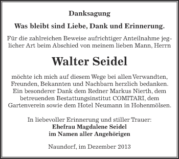 Traueranzeige von Walter Seidel von Super Sonntag Zeitz