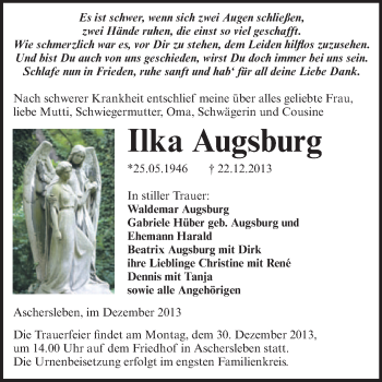 Traueranzeige von Ilka Augsburg von Super Sonntag Aschersleben