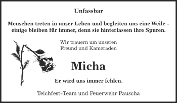 Traueranzeige von Micha  von Super Sonntag Zeitz