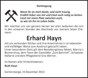 Traueranzeige von Erhard Hayn von WVG - Wochenspiegel Quedlinburg