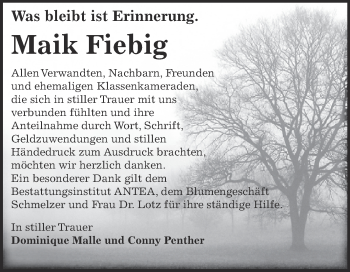 Traueranzeige von Maik Fiebig von Super Sonntag Zeitz