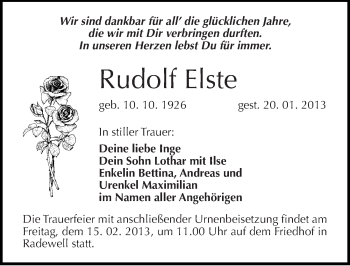 Traueranzeige von Rudolf Elste von Mitteldeutsche Zeitung Halle/Saalkreis