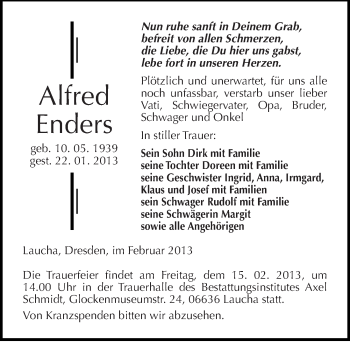 Traueranzeige von Alfred Enders von Mitteldeutsche Zeitung Naumburg/Nebra