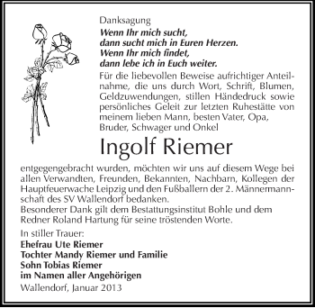 Traueranzeige von Ingolf Riemer von Mitteldeutsche Zeitung Merseburg/Querfurt