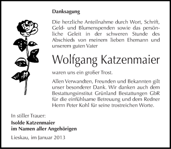 Traueranzeige von Wolfgang Katzenmaier von Mitteldeutsche Zeitung Halle/Saalkreis
