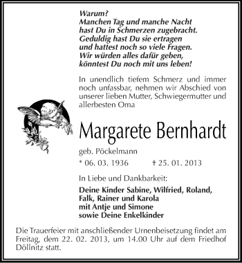 Traueranzeige von Margarete Bernhardt von Mitteldeutsche Zeitung Halle/Saalkreis