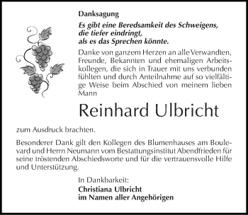 Traueranzeige von Reinhard Ulbri von Mitteldeutsche Zeitung Naumburg/Nebra