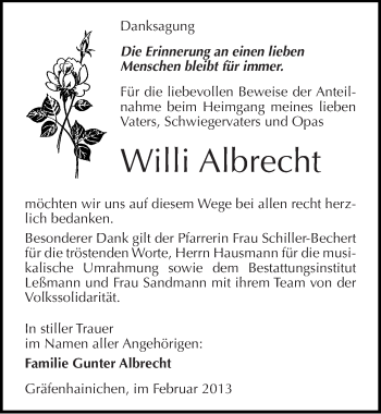 Traueranzeige von Willi Albrecht von Mitteldeutsche Zeitung Wittenberg