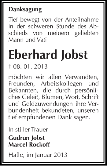 Traueranzeige von Eberhard Jobst von Mitteldeutsche Zeitung Halle/Saalkreis