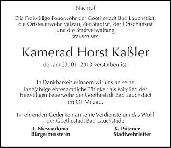 Traueranzeige von Horst Kaßler von Mitteldeutsche Zeitung Merseburg/Querfurt