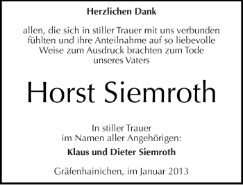 Traueranzeige von Horst Siemroth von Mitteldeutsche Zeitung Wittenberg
