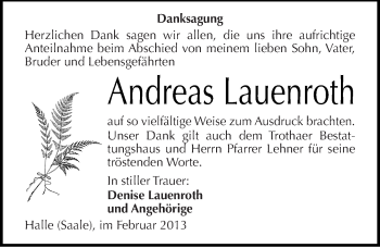 Traueranzeige von Andreas Lauenroth von Mitteldeutsche Zeitung Halle/Saalkreis
