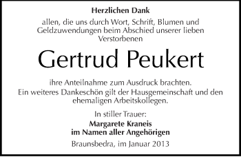 Traueranzeige von Gertrud Peukert von Mitteldeutsche Zeitung Merseburg/Querfurt