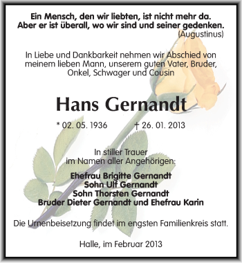 Traueranzeige von Hans Gernandt von Mitteldeutsche Zeitung Halle/Saalkreis