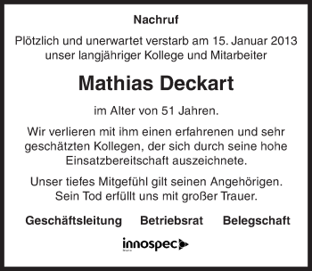 Traueranzeige von Mathias Deckart von Mitteldeutsche Zeitung Merseburg/Querfurt