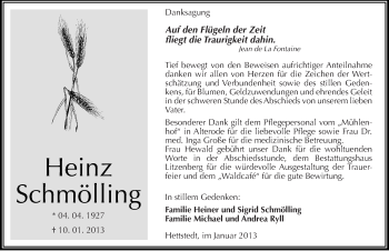 Traueranzeige von Heinz Schmölling von Mitteldeutsche Zeitung Mansfelder Land