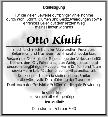 Traueranzeige von Otto Kluth von Mitteldeutsche Zeitung Köthen