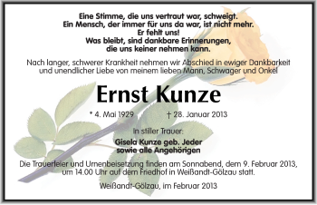 Traueranzeige von Ernst Kunze von Mitteldeutsche Zeitung Köthen
