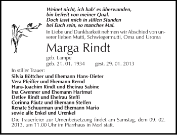 Traueranzeige von Marga Rindt von Mitteldeutsche Zeitung Halle/Saalkreis