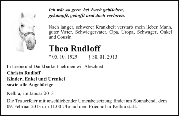 Traueranzeige von Theo Rudloff von Mitteldeutsche Zeitung Sangerhausen