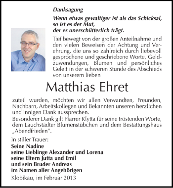 Traueranzeige von Matthias Ehret von Mitteldeutsche Zeitung Merseburg/Querfurt