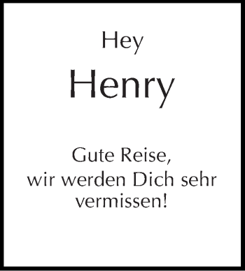 Traueranzeige von Henry  von Mitteldeutsche Zeitung Naumburg/Nebra