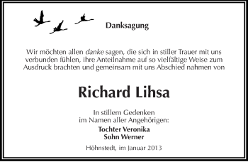 Traueranzeige von Richard Lihsa von Mitteldeutsche Zeitung Halle/Saalkreis