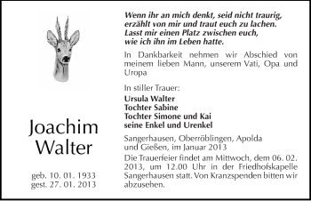 Traueranzeige von Joachim Walter von Mitteldeutsche Zeitung Sangerhausen