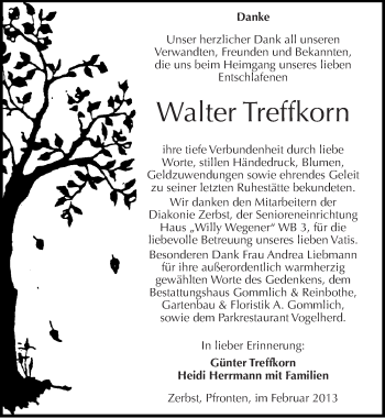 Traueranzeige von Walter Treffkorn von Mitteldeutsche Zeitung Dessau-Roßlau