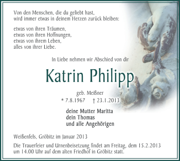 Traueranzeige von Katrin Philipp von Mitteldeutsche Zeitung Weißenfels