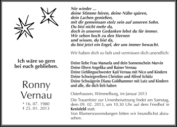 Traueranzeige von Ronny Vernau von Mitteldeutsche Zeitung Mansfelder Land