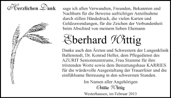 Traueranzeige von Eberhard Wittig von Mitteldeutsche Zeitung Quedlinburg