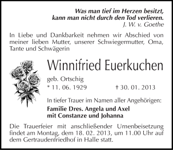 Traueranzeige von Winnifried Euerkuchen von Mitteldeutsche Zeitung Halle/Saalkreis