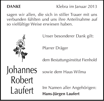 Traueranzeige von Johannes Robert Laufert von Mitteldeutsche Zeitung Sangerhausen