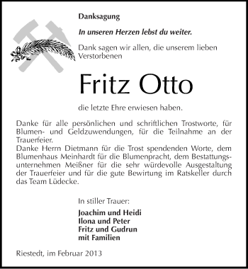 Traueranzeige von Fritz Otto von Mitteldeutsche Zeitung Sangerhausen