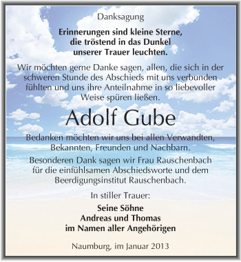 Traueranzeige von Adolf Gube von Mitteldeutsche Zeitung Naumburg/Nebra