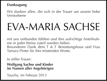 Traueranzeige von Eva-Maria Sachse von Mitteldeutsche Zeitung Weißenfels